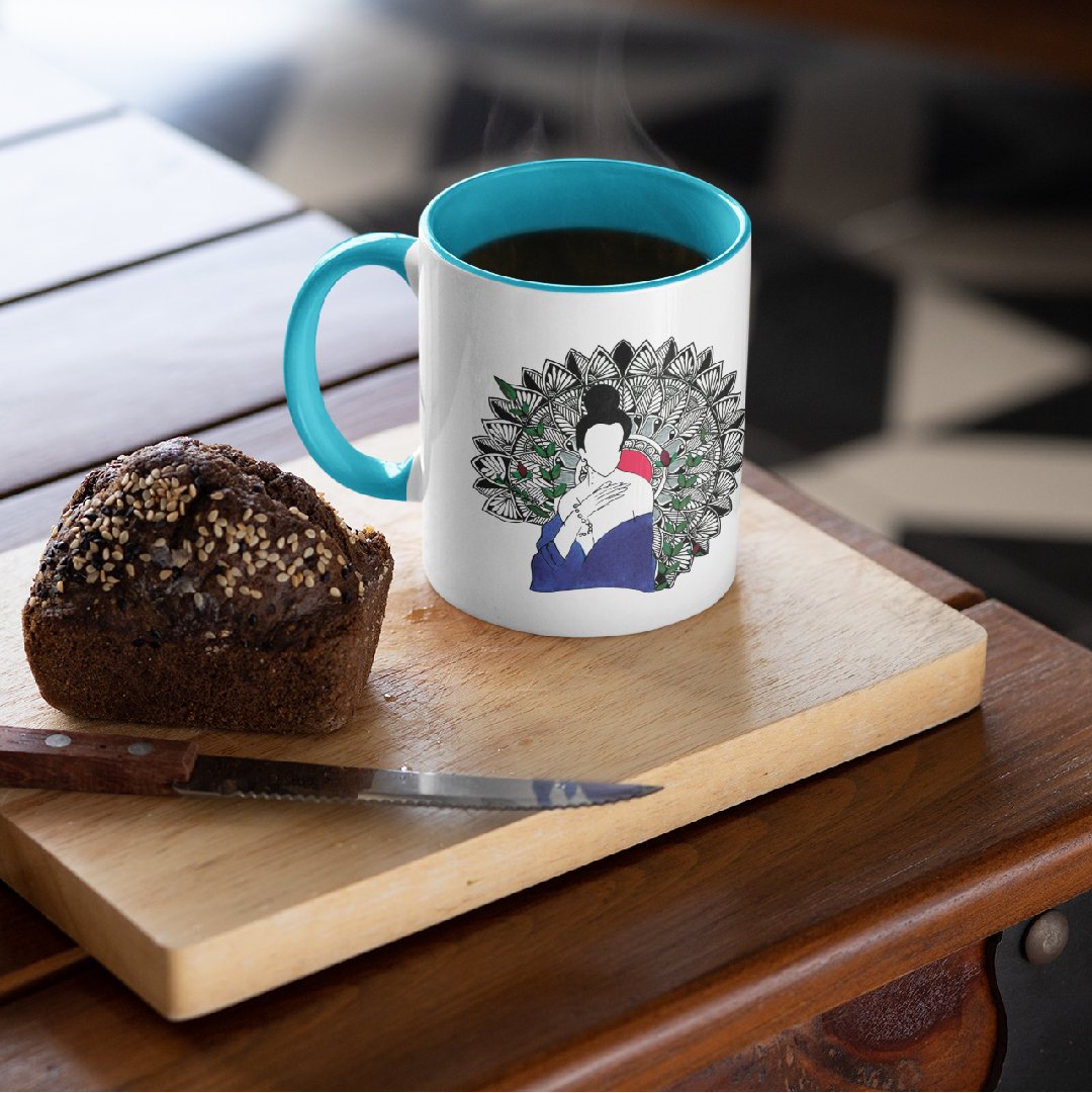 3 Tone Color Blue Lady Mug