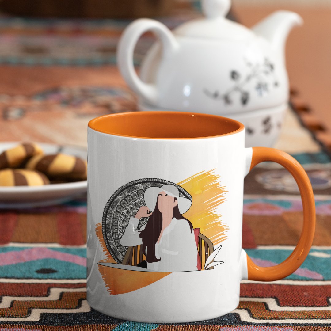 3 Tone Color Girl with Hat Mug