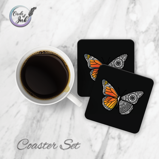 Square Mandala Butterfly Coaster Set
