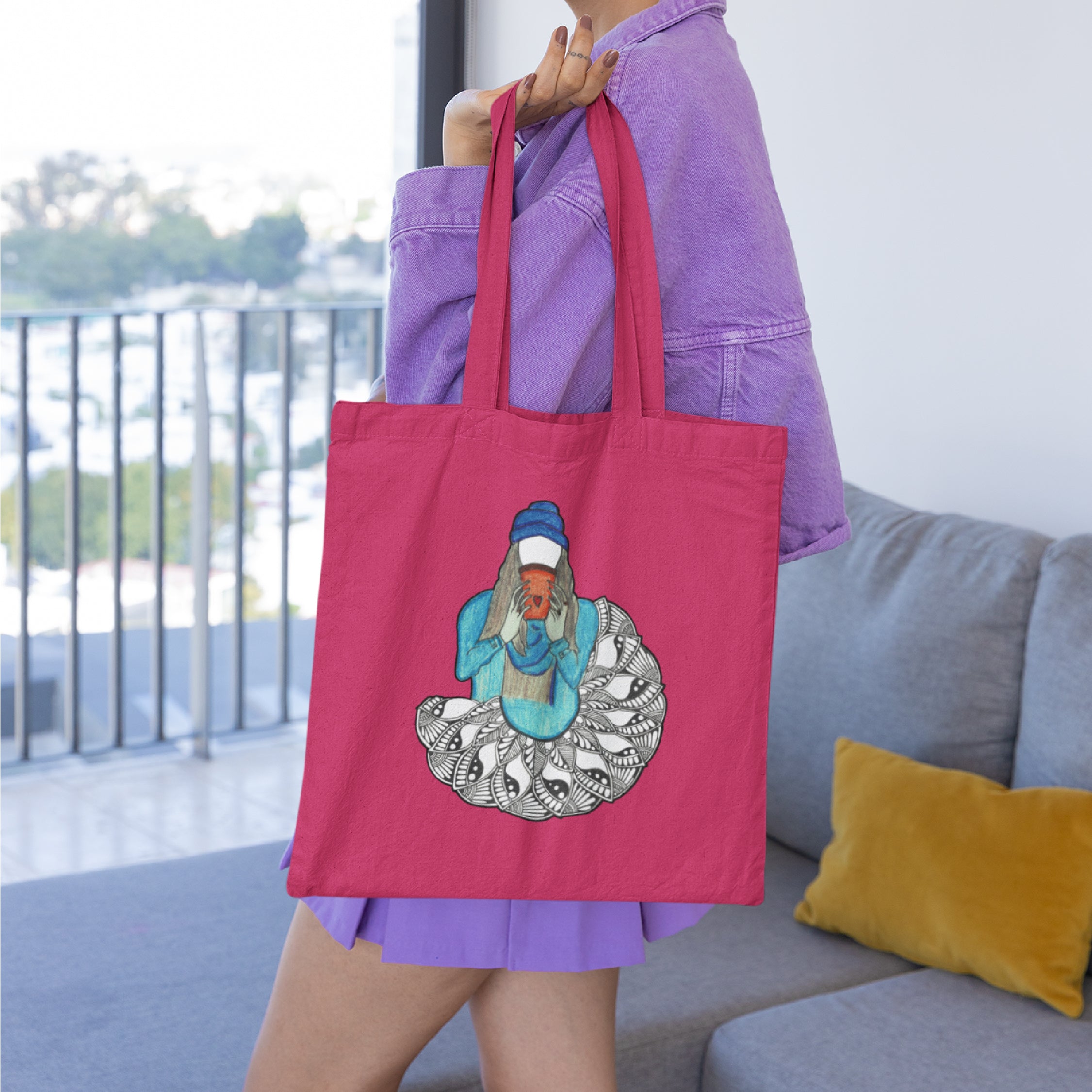 Tea Girl Mandala Tote Bag